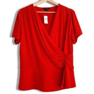 BANANA REPUBLIC Surplice Stretch Faux Wrap Blouse Top Red Sz L